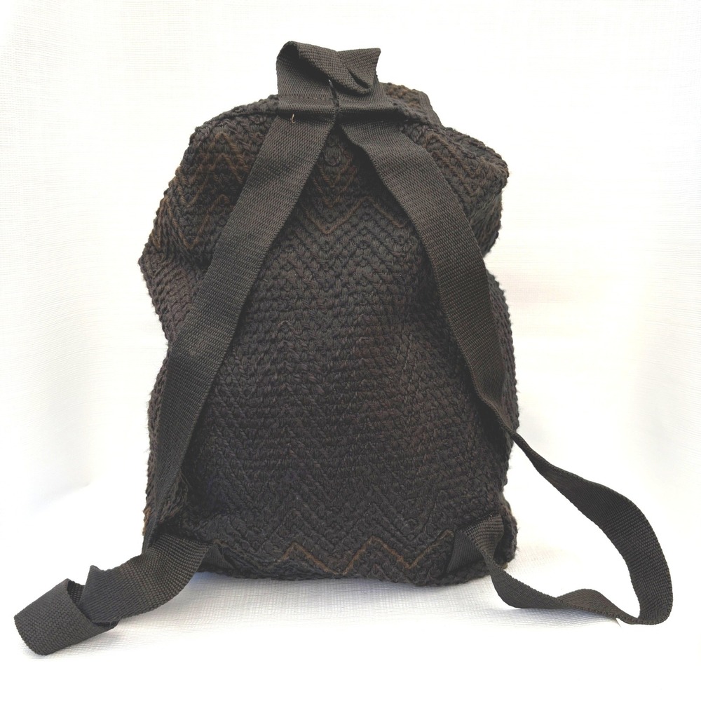 MMM Artesanias Woven Backpack Black Brown Boho Crochet Drawstring Rucksack Bag - Picture 3 of 9